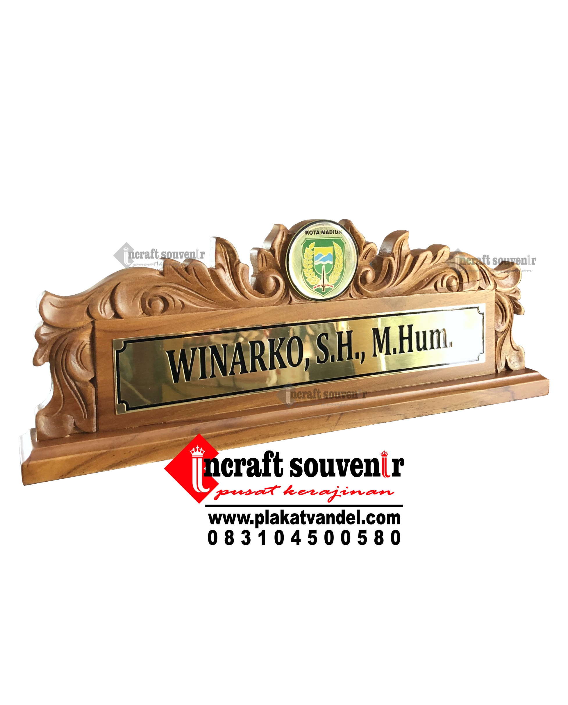 PAPAN NAMA MEJA UKIR KAYU JATI K19