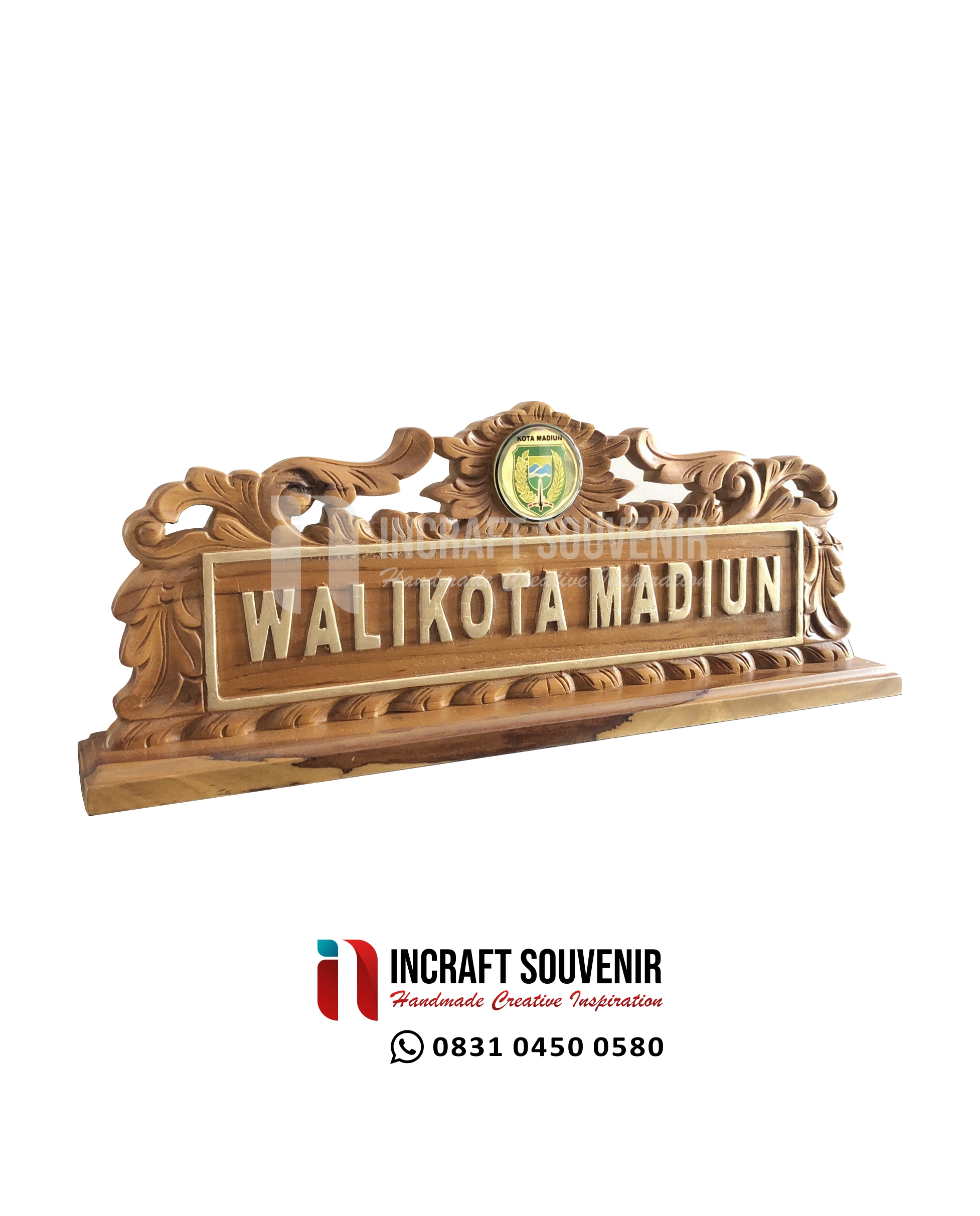 PAPAN NAMA MEJA KAYU JATI UKIR K48